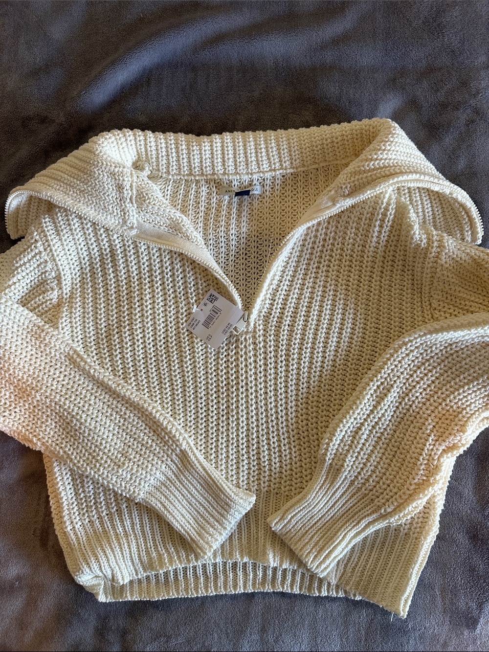 American Eagle Cream Chunky Knit Quarter Zip Sweater Size Small NWT